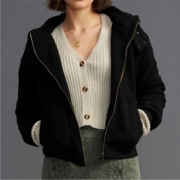 Anthropologie Porridge Gillian Sherpa Hoodie Jacket Size L - Picture 1 of 4